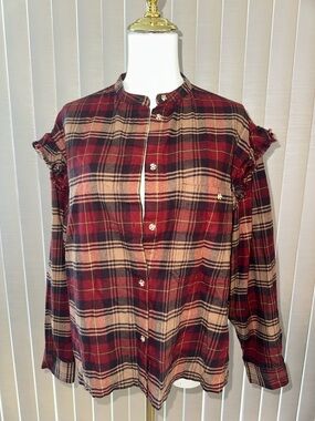 Something Navy Red and Tan Plaid Button-Down Shirt